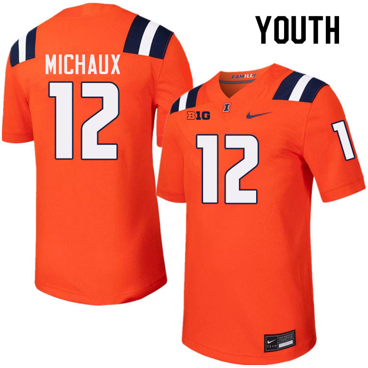 Youth #12 Kirkland Michaux Illinois Fighting Illini College Football Jerseys Stitched-Orange